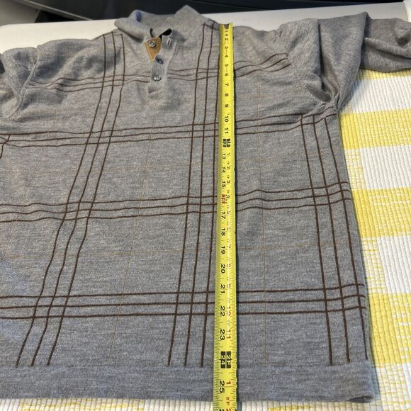 Mens Toscano Button Collar Polo Sweater Large Plaid Gray 100% Wool Made in Italy - Picture 13 of 14